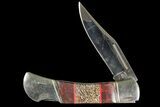 Pocketknife With Fossil Dinosaur Bone (Gembone) Inlays #136589-1